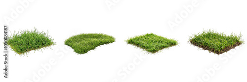 Set of Patch of fresh green lawn grass isolated on a transparent background