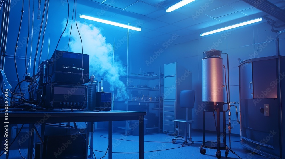Fototapeta premium Air quality testing station with visible environmental sensors and technical monitoring setup