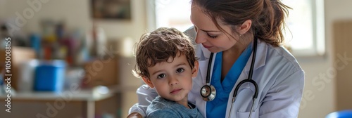 Nurse Providing Child Healthcare in Remote Clinic. Medical Care for Children.