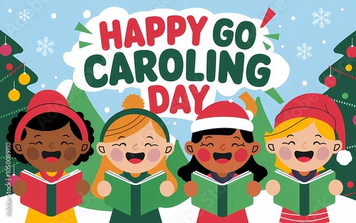 Happy Go Caroling Day with Festive Singing Children Illustration