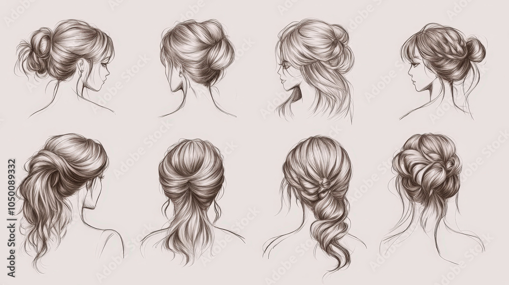 The sketches of eight classic hairstyles The sketches of eight classic hairstyles