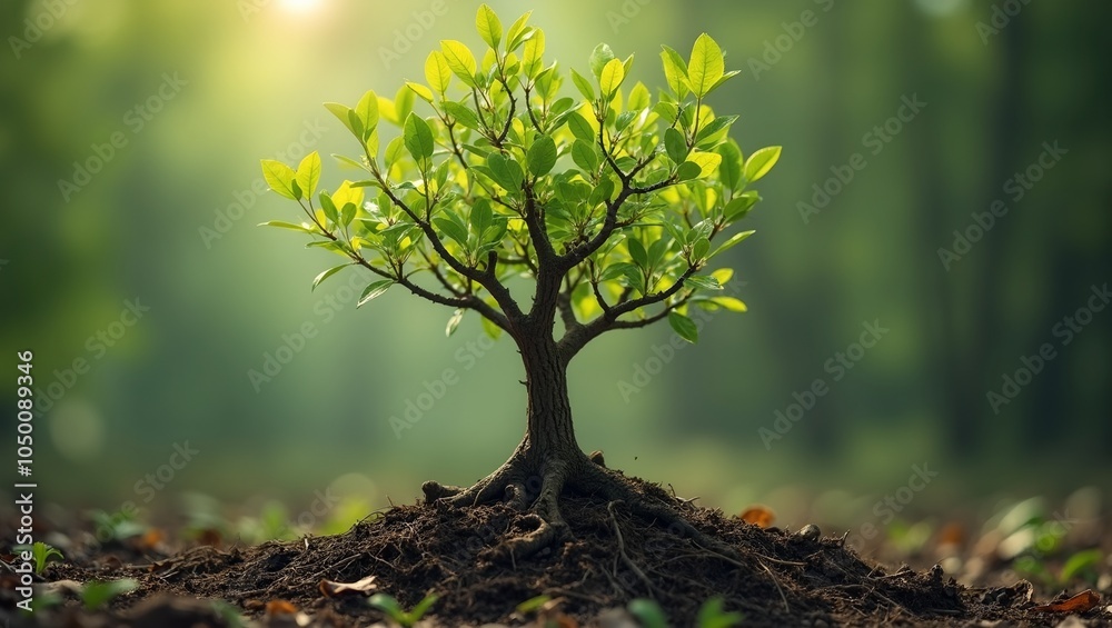 Fototapeta premium Resilient tree with fresh green shoots after damage