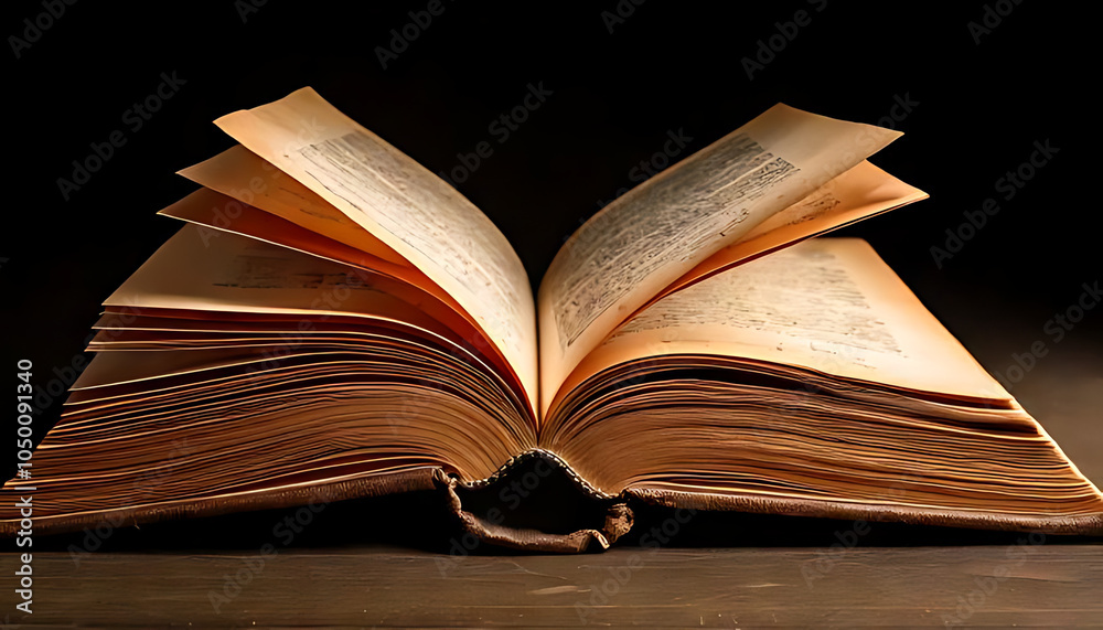 Fototapeta premium vintage book worn cover open pages nostalgic retro aesthetic