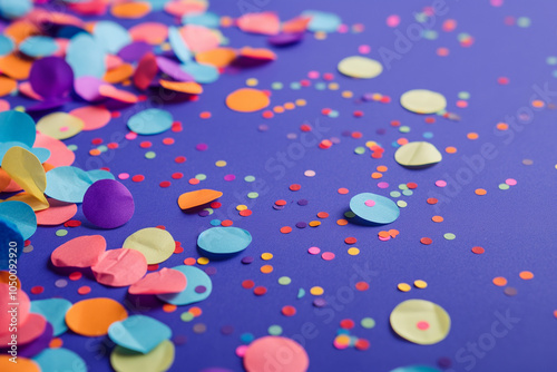 Abstract festive purple wallpaper with confetti. Background, illustration. Celebration, party, holiday.