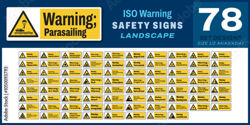 78 set ISO warning safety signs v63_parasailing_landscape size 1/2 a4,a3,a2,a1	
