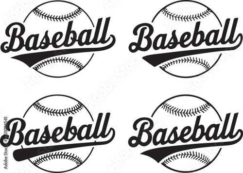 Baseball Silhouette Vector with Bold Cursive Text