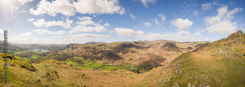 Grasmere panoramic view from Helm Crag, Lake District, UK photo