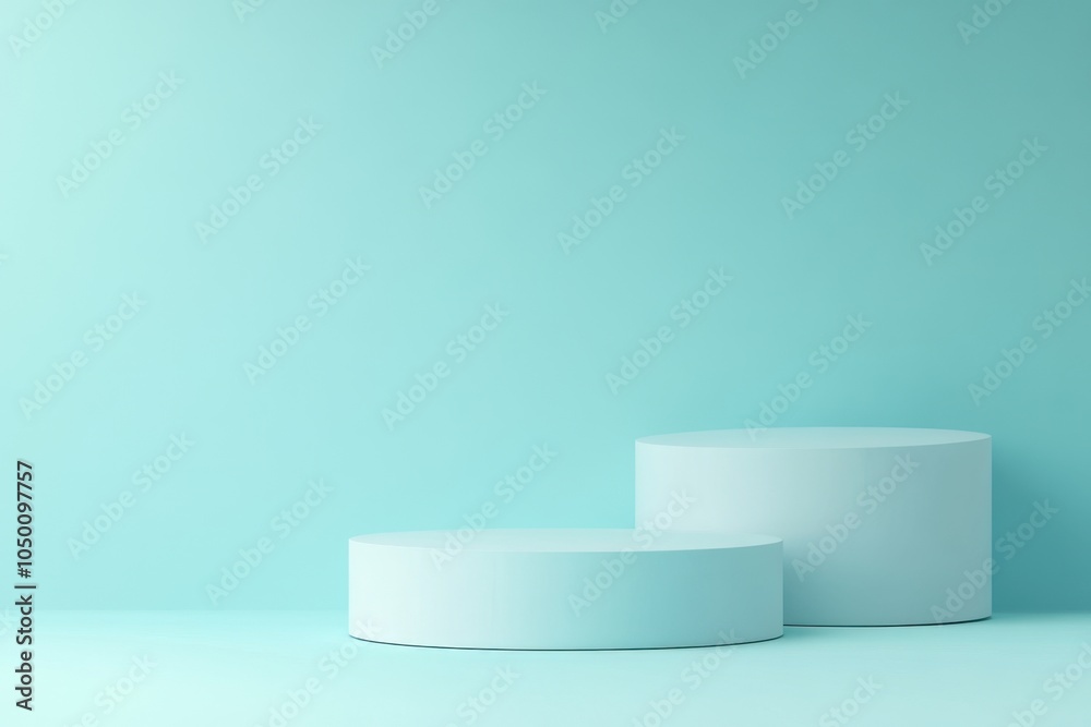 two empty catwalks with shadows on a turquoise background, a mock-up of a stand for product presentation, minimalism two empty catwalks with shadows on a turquoise background, a mock-up of a stand for product presentation, minimalism