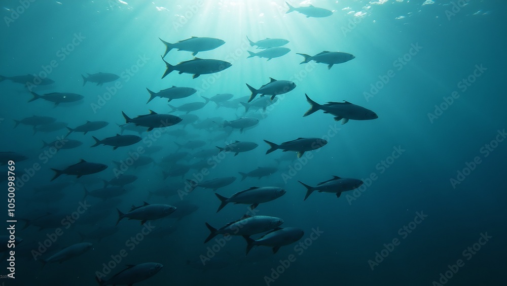 Obraz premium School of fish swimming in harmony symbolizing unity and strength