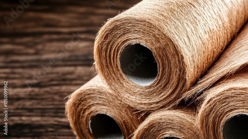 Rolls of natural texture fabric, displayed in close-up on a wooden floor, highlight the artistry and simplicity of natural fabrics and their applications in design.