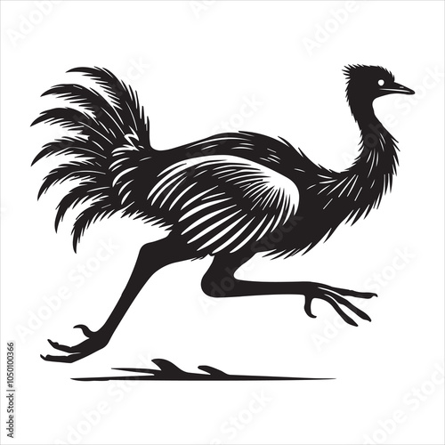 Greater rhea Flightless bird Silhouette Design - Greater rhea bird Vector illustration in black and white