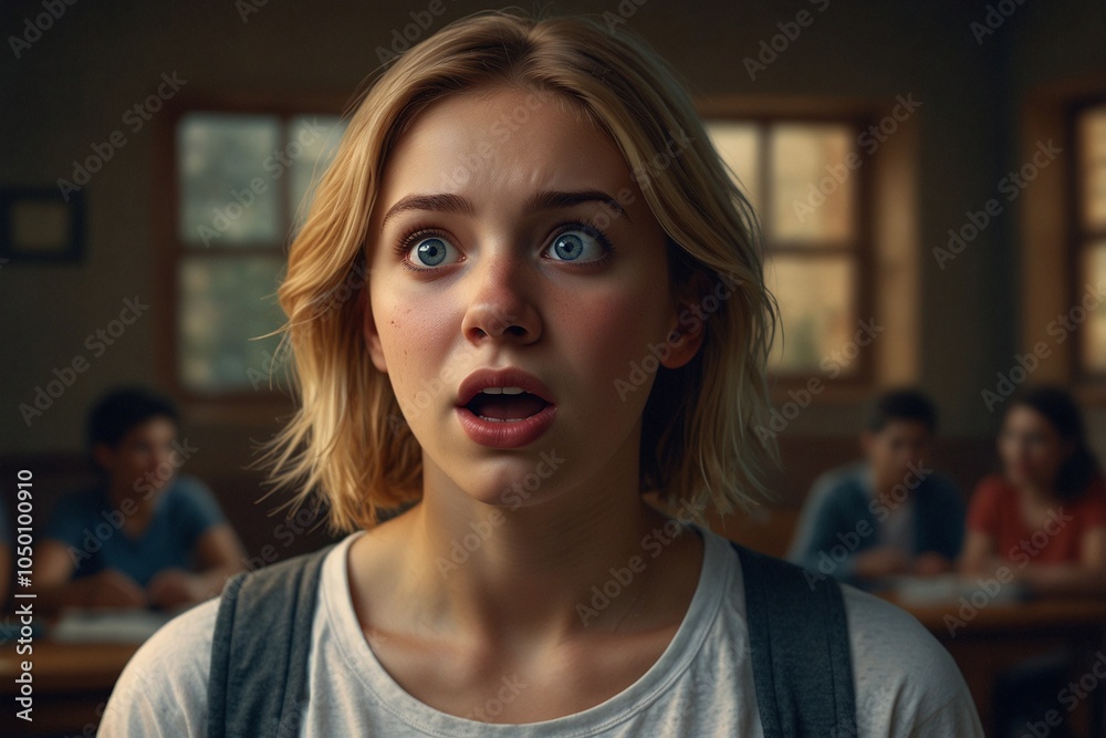 Girl with an Amazed Face, Once Again Surprised by an Unexpected Surprise That Scares Her a Bit Girl with an Amazed Face, Once Again Surprised by an Unexpected Surprise That Scares Her a Bit