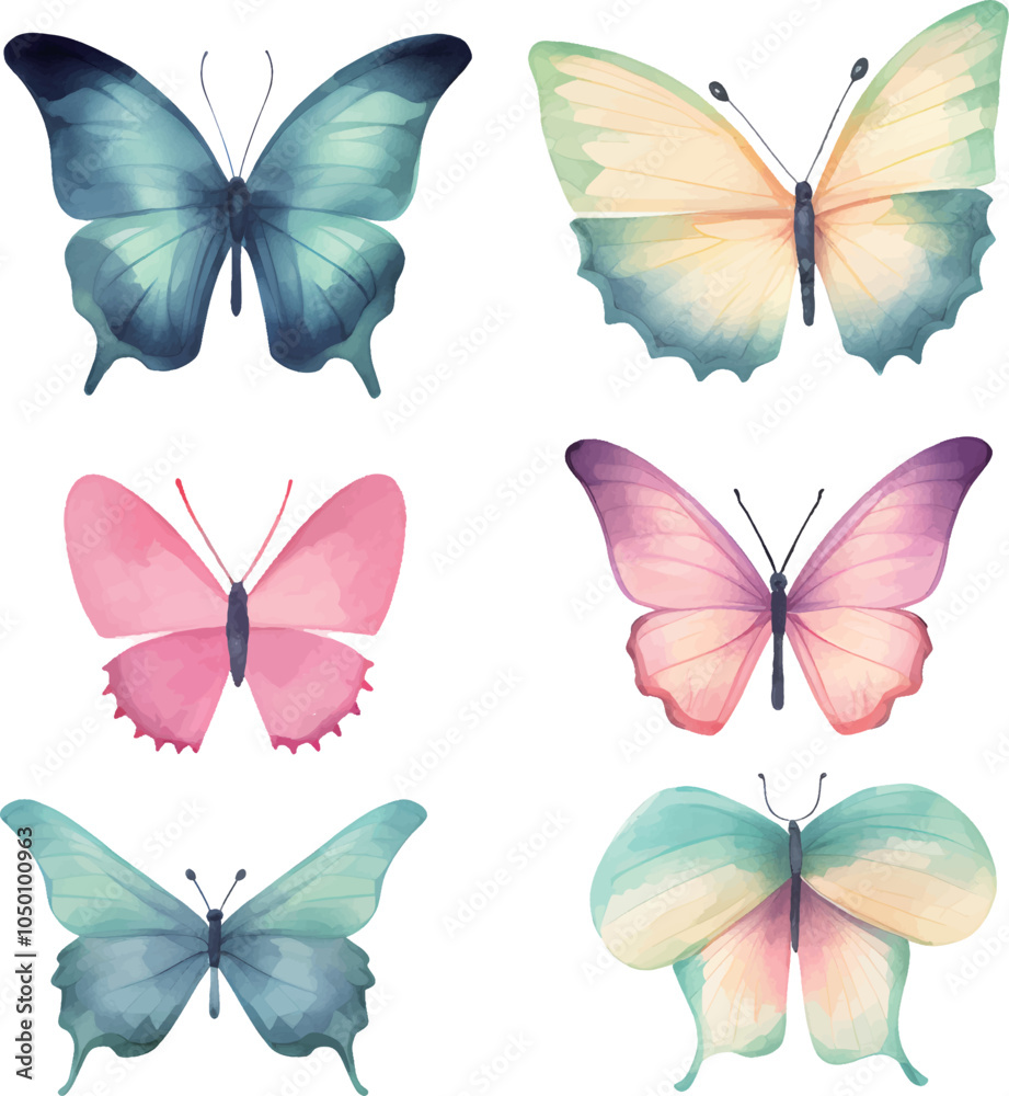 set of butterflies isolated set of butterflies isolated
