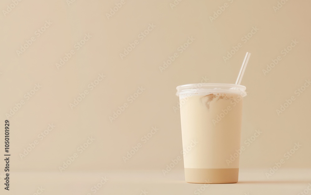 A stylish milk tea package mock-up featuring a clear, blank label on the glass for adding your own text or artwork. A stylish milk tea package mock-up featuring a clear, blank label on the glass for adding your own text or artwork.