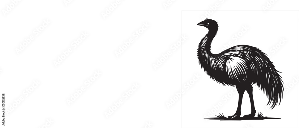 Fototapeta premium Greater rhea Flightless bird Silhouette Design - Greater rhea bird Vector illustration in black and white