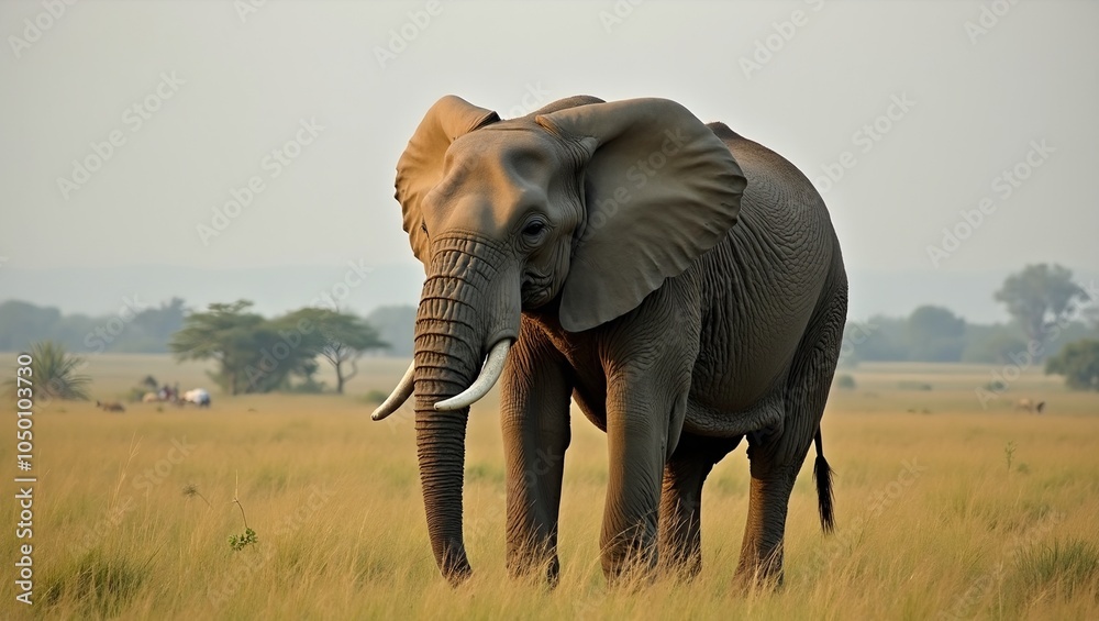 Fototapeta premium Majestic elephant symbolizing resilience and strength in grasslands
