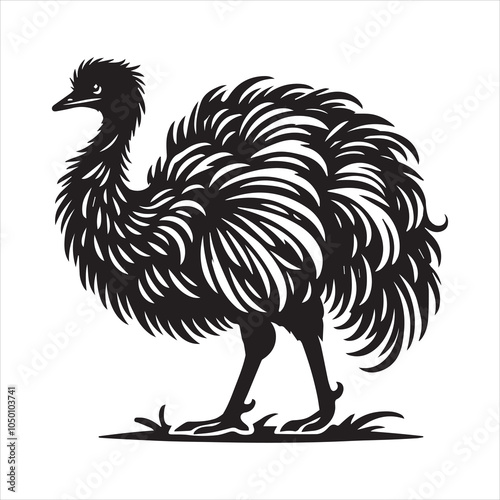 Greater rhea Flightless bird Silhouette Design - Greater rhea bird Vector illustration in black and white