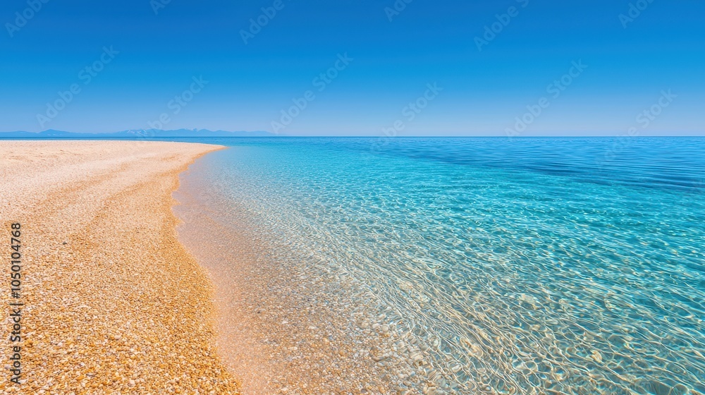 Flat, smooth shore leading into a crystal-clear ocean, the horizon blending with the sky, Surrealism, Soft colors, Dreamlike atmosphere ,closes up Flat, smooth shore leading into a crystal-clear ocean, the horizon blending with the sky, Surrealism, Soft colors, Dreamlike atmosphere ,closes up