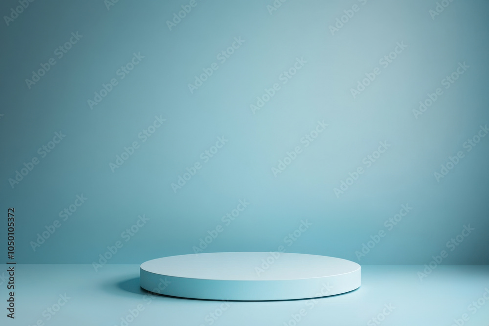 An empty white podium with shadows on a blue background, the layout of the stand for product presentation, minimalism An empty white podium with shadows on a blue background, the layout of the stand for product presentation, minimalism