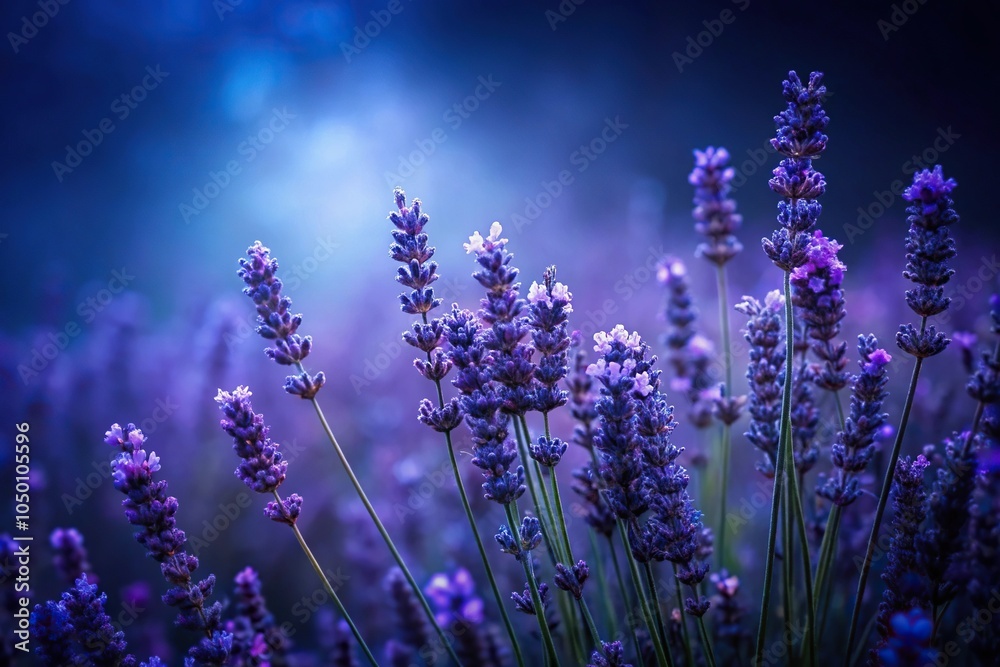 Fototapeta premium Dark lavender hue dominating the entire image with a hint of blue undertones, purple background, moody atmosphere, city streets, blue undertone