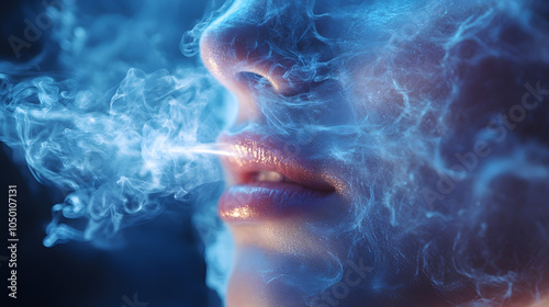 Close-up of a Human Nose During Inhalation with a Blurred Background – Highlighting the Vital Process of Breathing, Sensory Awareness, and the Beauty of Human Physiology
 photo