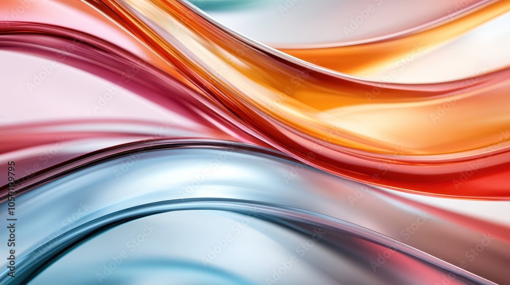 Obraz premium Beautiful translucent waves blend vibrant chromatic shades, forming a serene abstract visual that inspires with its harmonious motion and delicate color interplay.