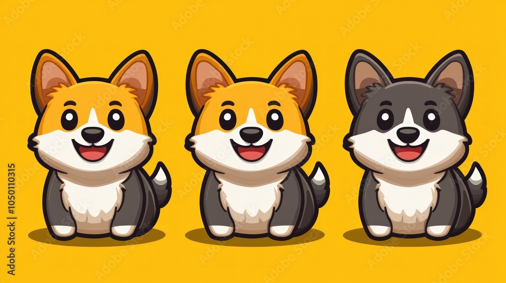 Obraz premium Three cute cartoon corgi dogs in different colors.
