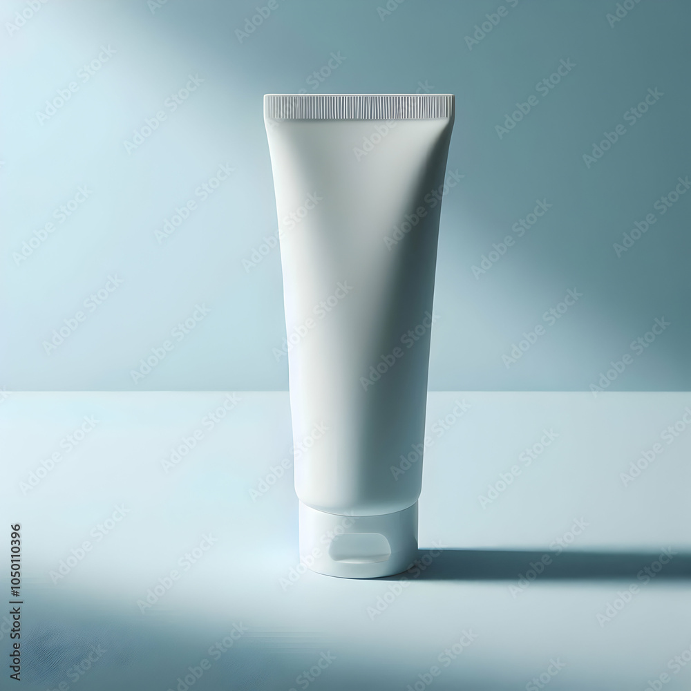 Minimalist Skincare Tube on Blue Background Minimalist Skincare Tube on Blue Background