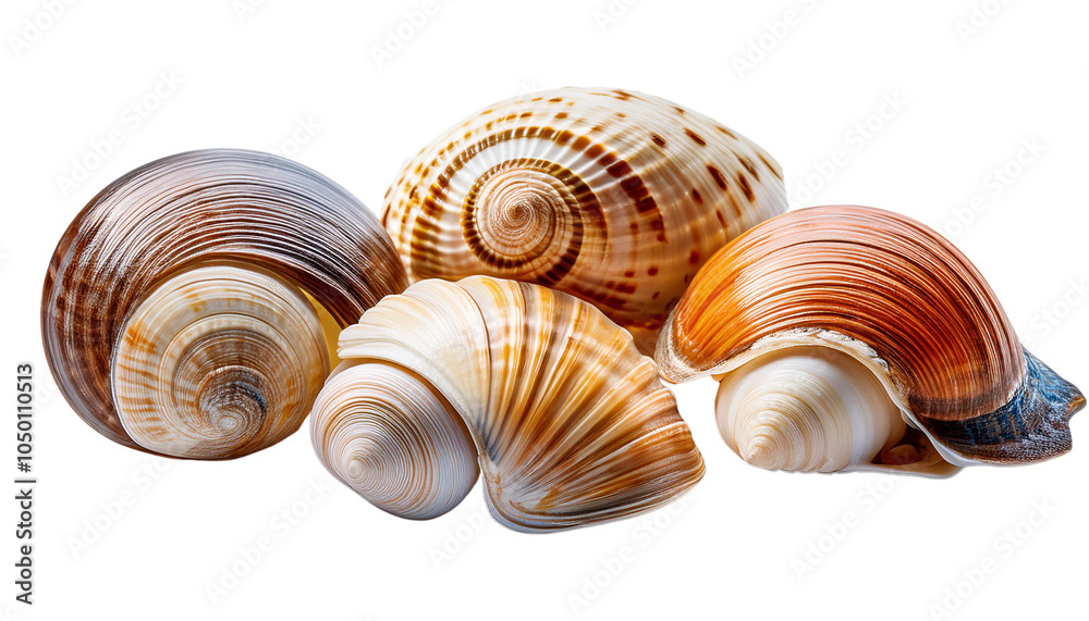 Collection of Sea Snail Shells on White Background Collection of Sea Snail Shells on White Background