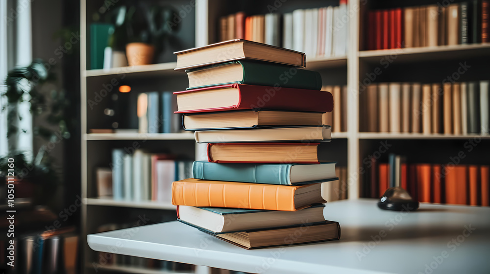 A pile of books on a table, against a grey background, in a minimalistic style. The colors are bright, with orange and yellow tones, creating a photorealistic effect. The image is detaile AI Editing. A pile of books on a table, against a grey background, in a minimalistic style. The colors are bright, with orange and yellow tones, creating a photorealistic effect. The image is detaile AI Editing.