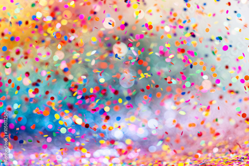 Abstract festive wallpaper with colorful falling confetti. Background, illustration. Celebration, party, holiday.