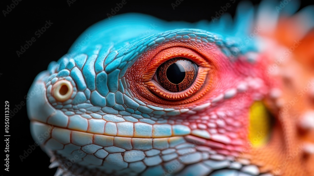 An intricate close-up showcasing a reptilian eye with stunning colors and vivid details, highlighting the complexity and beauty found in nature's artistry. An intricate close-up showcasing a reptilian eye with stunning colors and vivid details, highlighting the complexity and beauty found in nature's artistry.
