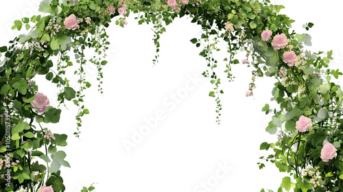 Wallpaper Mural A pink floral wreath surrounded by a decorative frame, featuring blossoms and leaves, perfect for a cheerful spring or summer card Torontodigital.ca