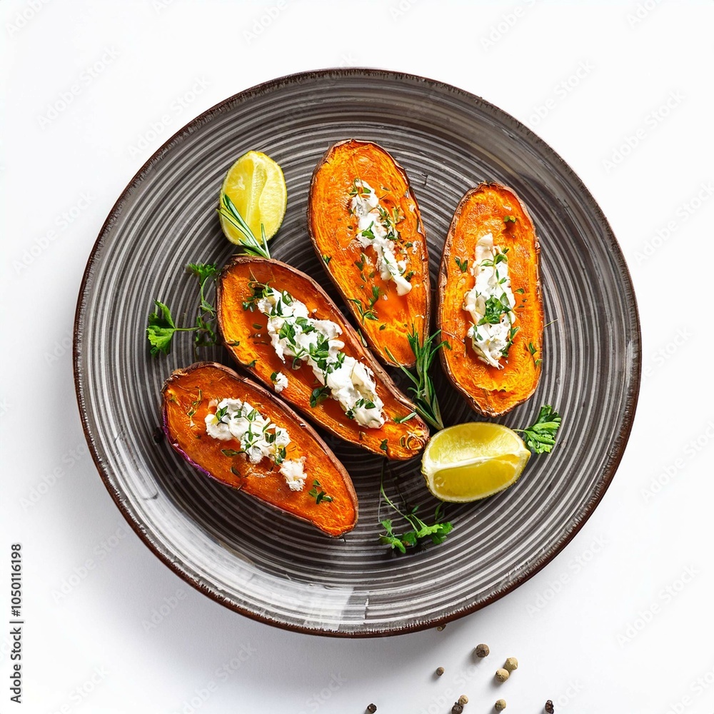 © Priyanka - Baked sweet potato white background of tope view © Priyanka - Baked sweet potato white background of tope view