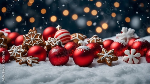 Festliche Weihnachtsdekoration mit süßen Leckereien photo