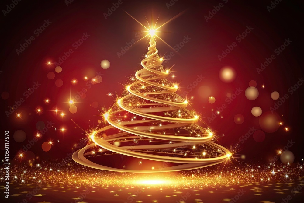 Elegant Golden Swirl Christmas Tree on Deep Red Background, Abstract Holiday Design, Festive Lights, Modern Decor, Digital Art, Christmas Illustration Elegant Golden Swirl Christmas Tree on Deep Red Background, Abstract Holiday Design, Festive Lights, Modern Decor, Digital Art, Christmas Illustration