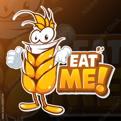 Wheat Farmer Mascot Logo Design. A friendly wheat farmer with a wheat stalk in his hand. Perfect for agricultural businesses and natural