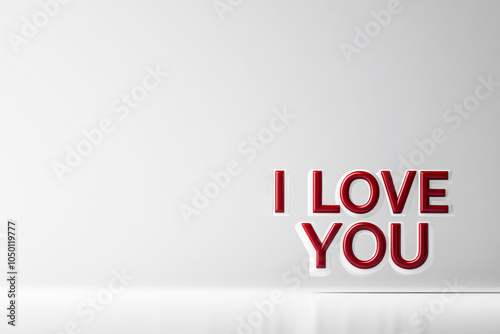 I love you message, three-dimensional letters on gray background. Concept of valentine's day, love, emotions. Copy space.