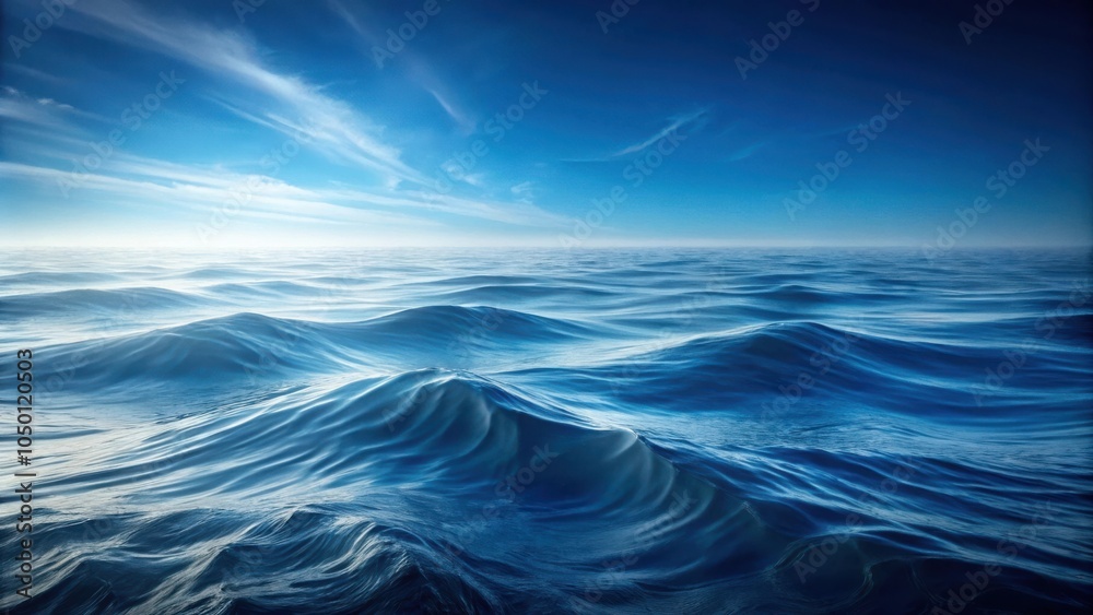A vast, blue expanse of rippling ocean waves beneath a bright sky with white clouds.