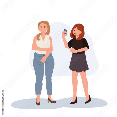 Plus Size Woman Facing Body Shaming and Bullying. Overcoming Social Judgment and Negative Self