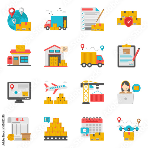 Set of Logistic Flat Icons 

