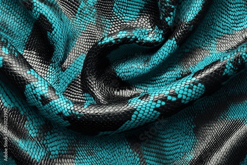 Blue and Black Snake Skin Texture Close-Up. photo