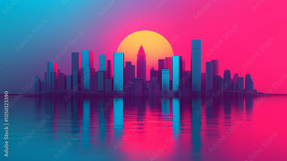 Fototapeta premium Evening panorama of capital city bridges with city lights, reflecting on the water, stunning colors