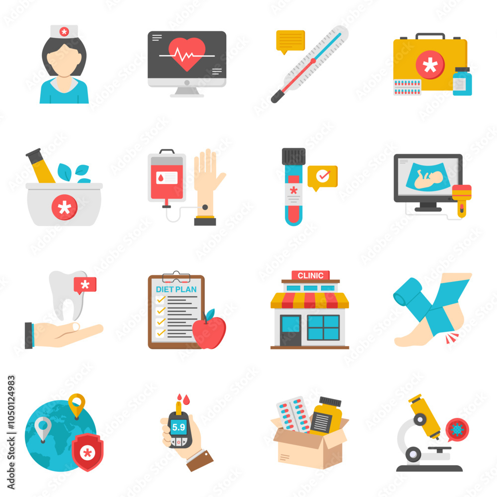 Set of Healthcare Flat Icons

