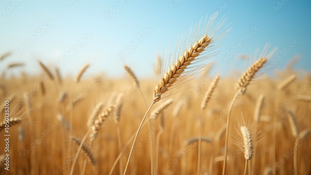 Tranquil wheat field under clear blue sky Tranquil wheat field under clear blue sky