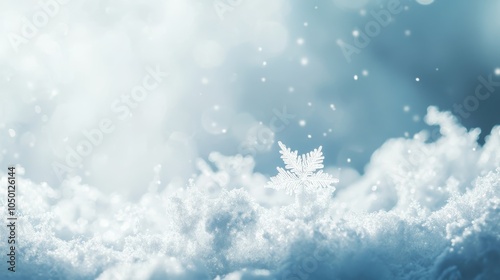 Delicate Snowflake Glimmering Amidst a Soft Blanket of Snow Capturing the Essence of Winter's Tranquility and Beauty