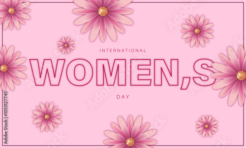 Happy women,s day template design with flowers vector illustration.