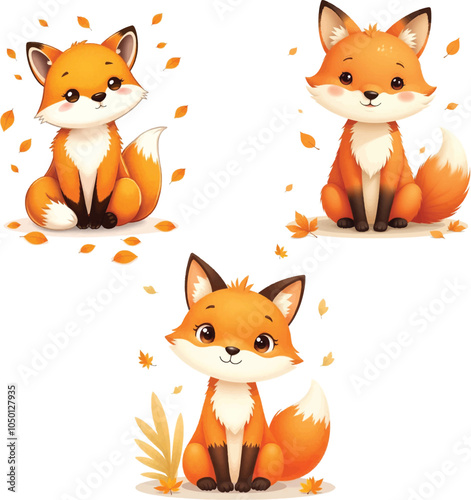 Cute Baby Fox Illustration Set photo