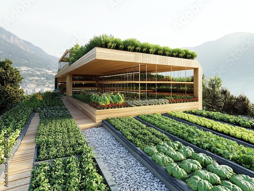 Rooftop greenhouses providing fresh produce for urban dwellers photo