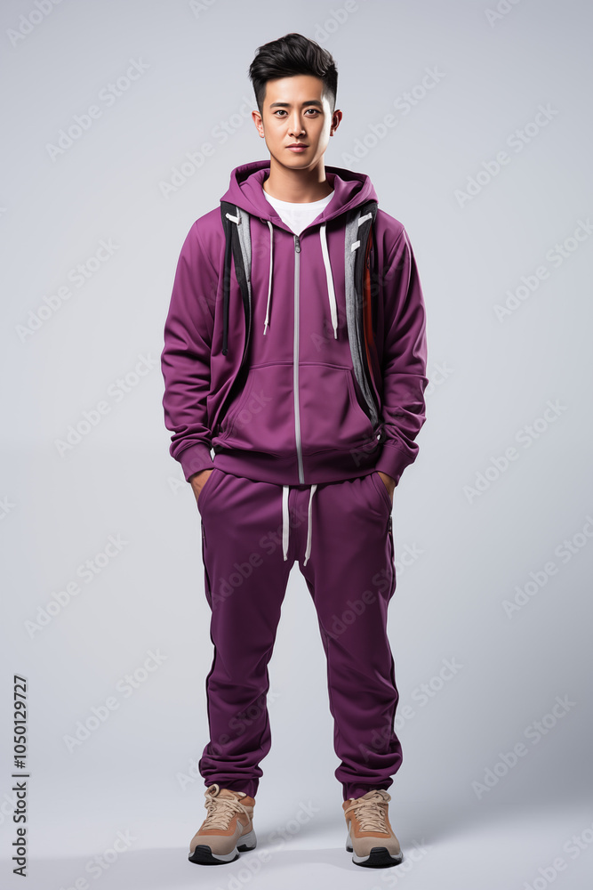a man in purple color casual outfit standing in the studio with isolated background a man in purple color casual outfit standing in the studio with isolated background